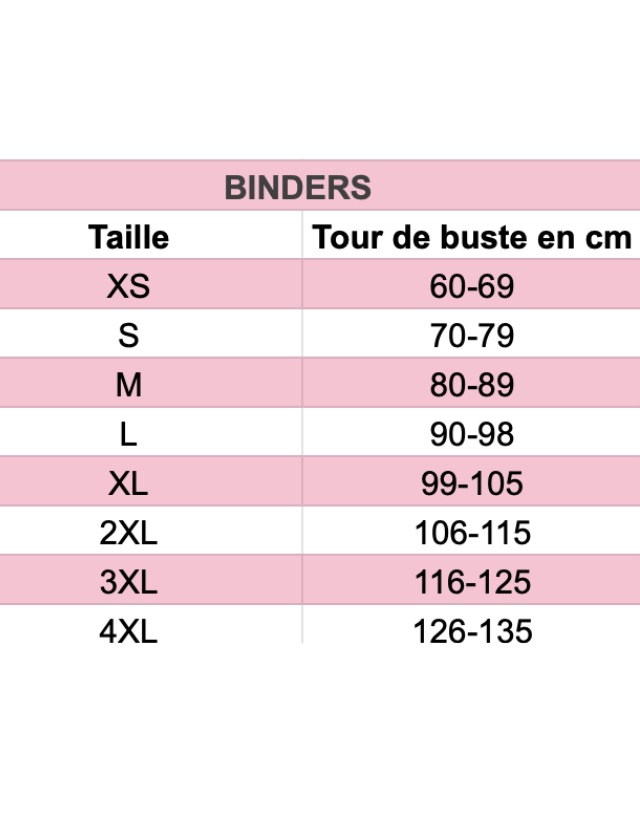 Guide des tailles pour bien choisir son binders de la marque BWYA