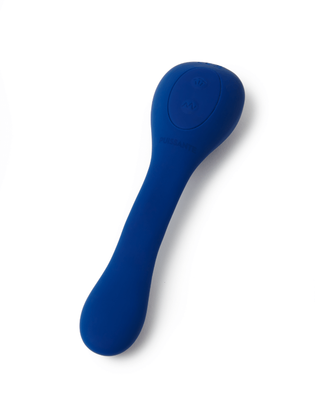 stimulateur clitoridien et vibromasseur Coco bleu de Puissante. Bouton d'allumages et choix des différents modes.
